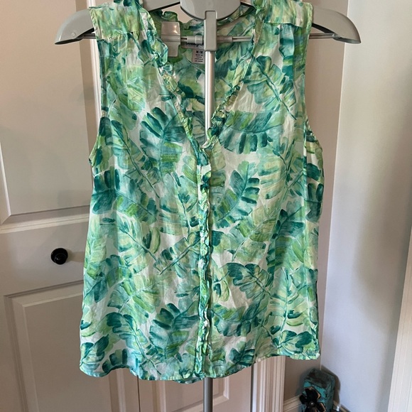 Tommy Bahama Green Leaf Print Sleeveless Blouse - Picture 1 of 6